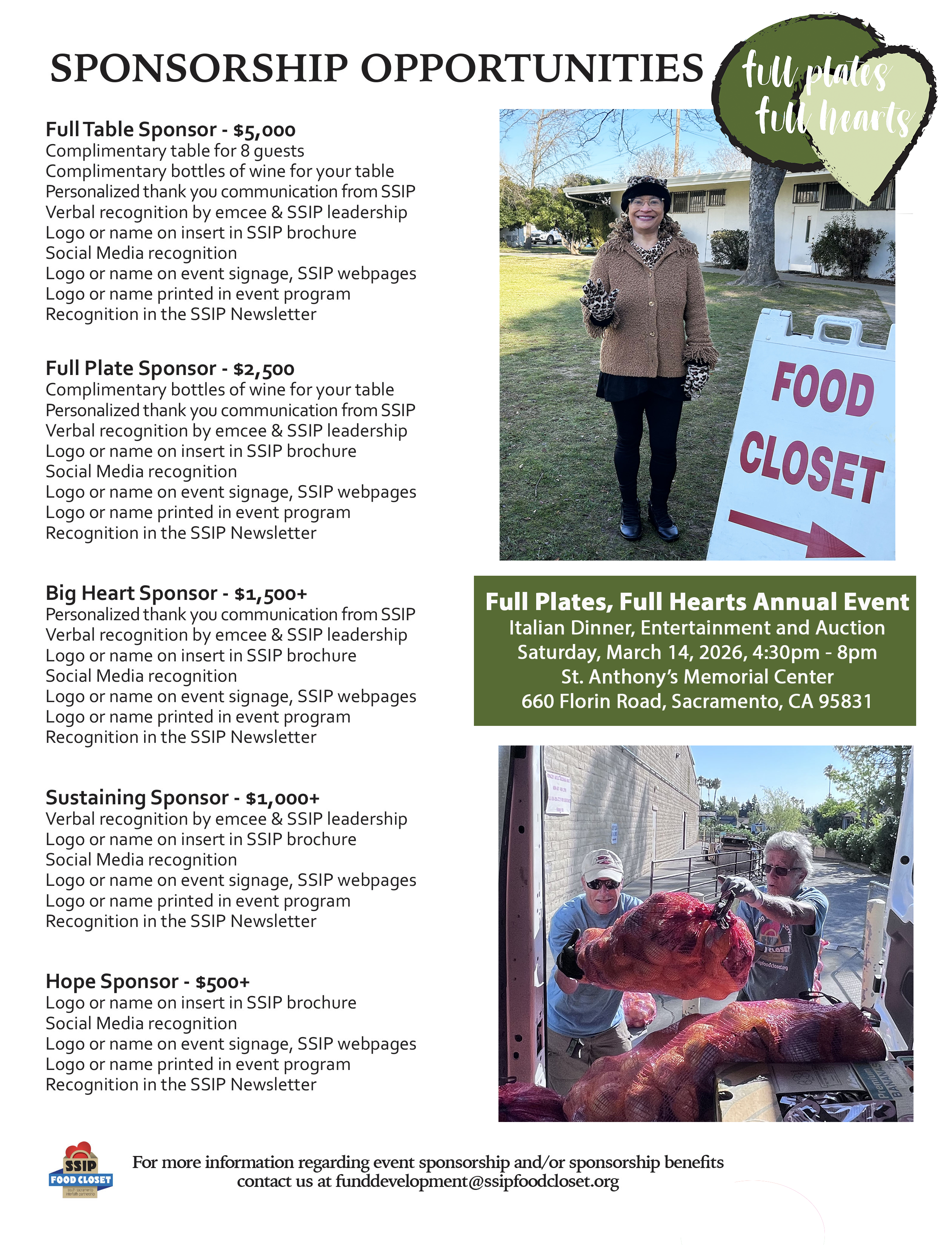 SSIP 2026 Full Plates, Full Hearts Sponsorship Levels